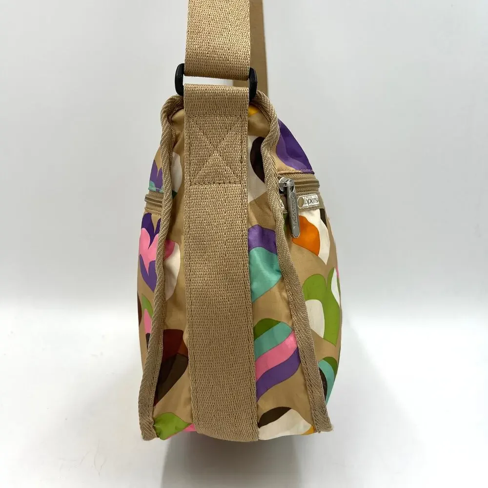 LeSportsac Hobo Vintage Classic Hearts Printed Nylon Tan Lovecore